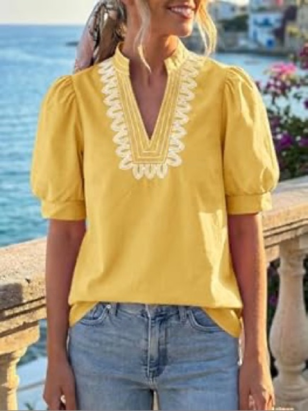 Cicy Bell / NWT Puff Short Sleeve Yellow Blouse Top